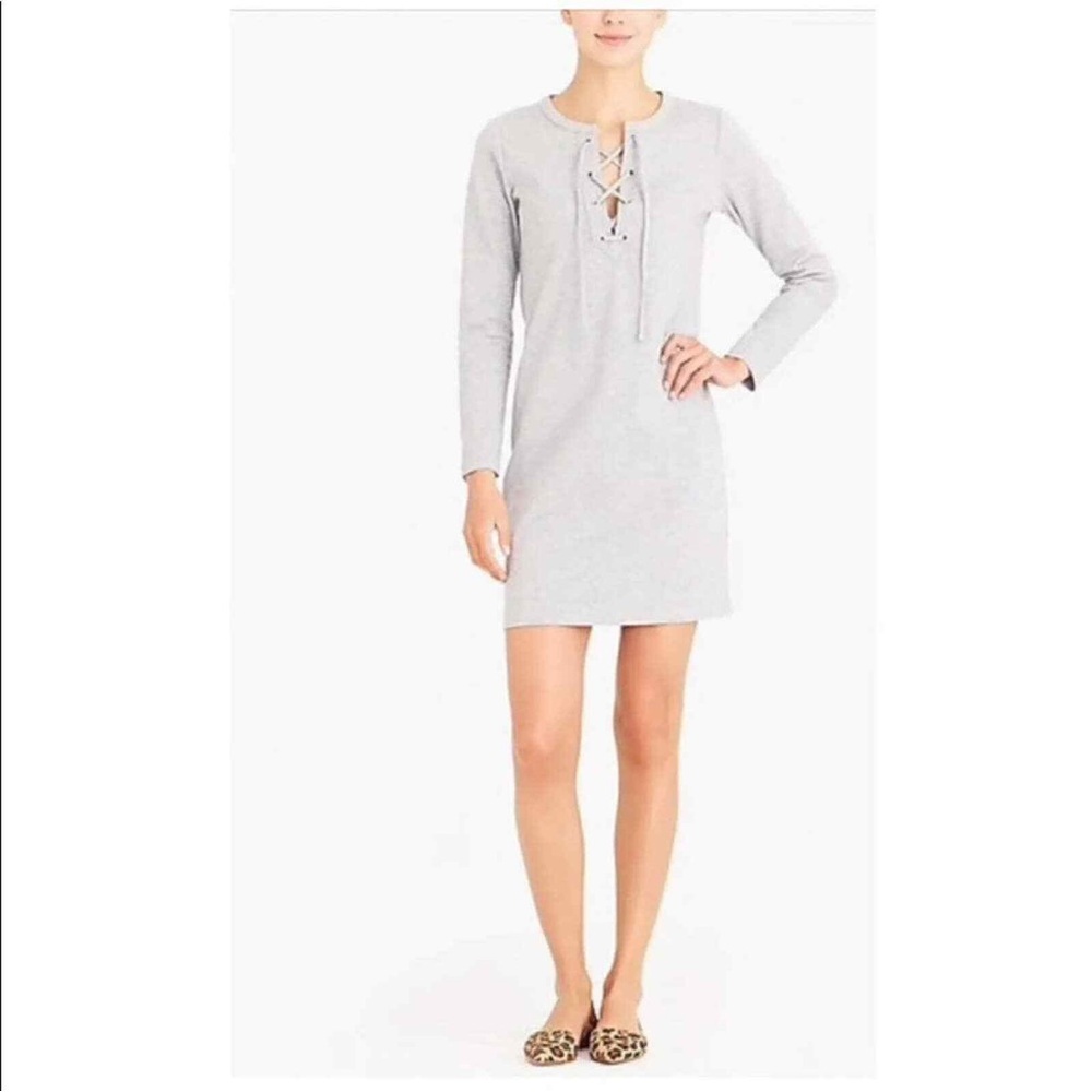 J. Crew light grey lace up sweater dress